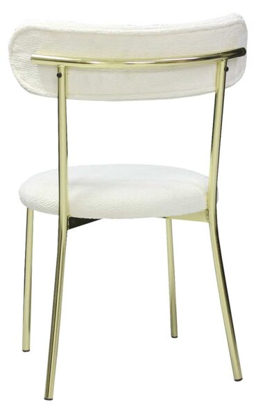 Scaun Bucătărie Lana Alb, tapițat cu stofă boucle, picioare metalice gold, 83×53×43 cm