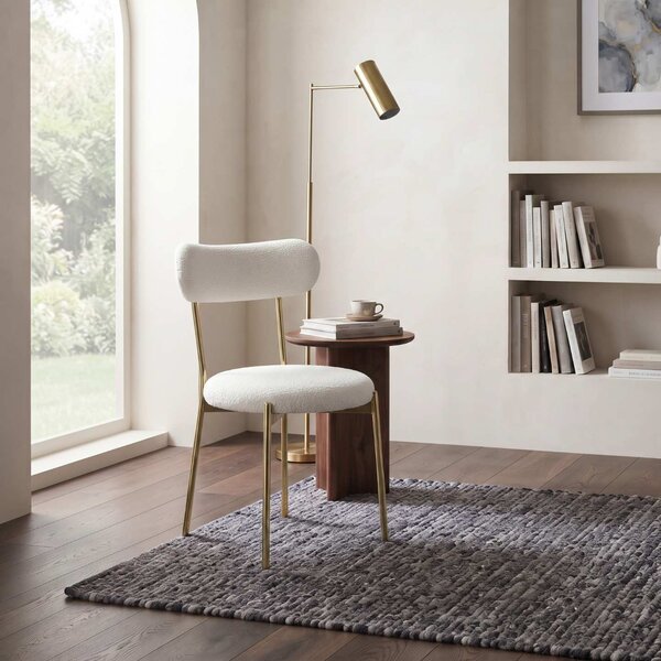 Scaun Bucătărie Lana Alb, tapițat cu stofă boucle, picioare metalice gold, 83×53×43 cm