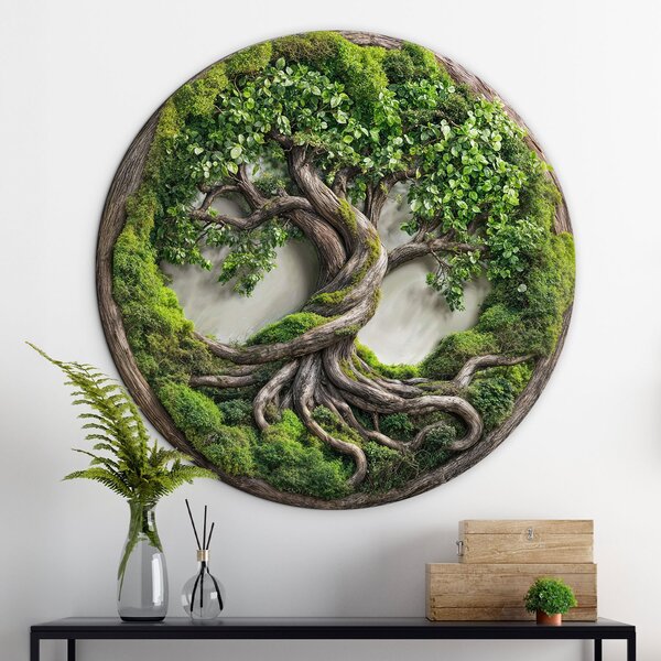 DUBLEZ | Arborele Vieții cu mușchi - Imitatie de lux din lemn | Imprimare UV premium