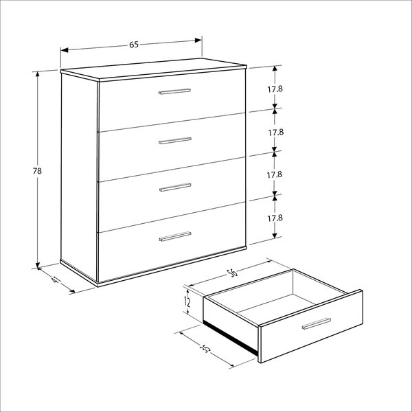 Comoda Adore White, 4 sertare, 65x78x41 cm