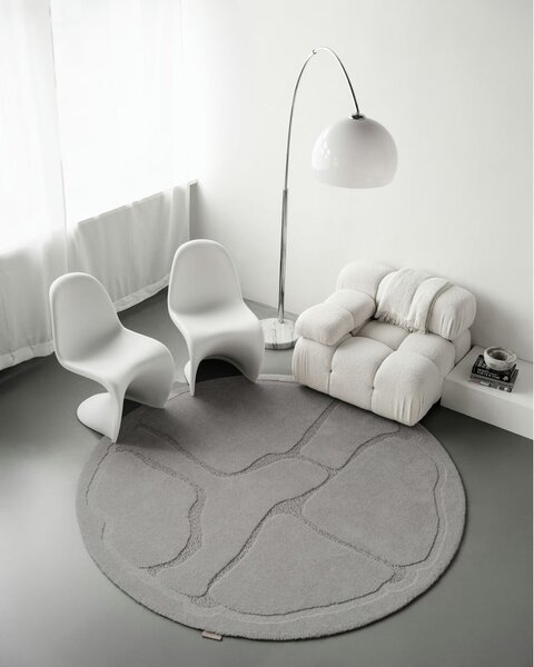 Covor gri rotund din lână ø 120 cm Morphic Organica – Agnella