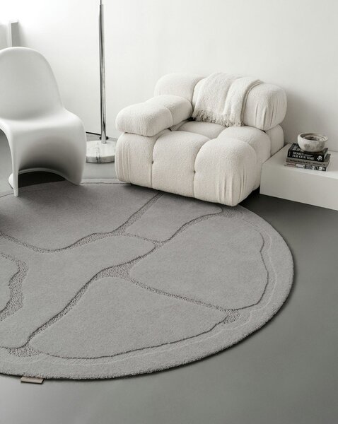 Covor gri rotund din lână ø 120 cm Morphic Organica – Agnella