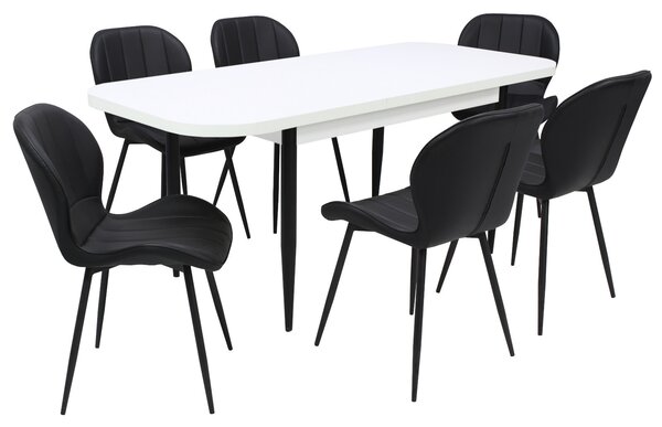 Set masă extensibilă Viena Albă cu 6 Scaune Piele Topaz Negru