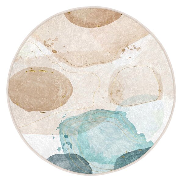 Covor albastru/bej lavabil rotund ø 100 cm Puddle – Mila Home