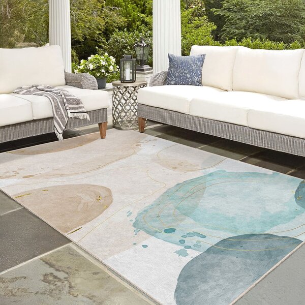 Covor crem/turcoaz lavabil 80x150 cm Puddle – Mila Home
