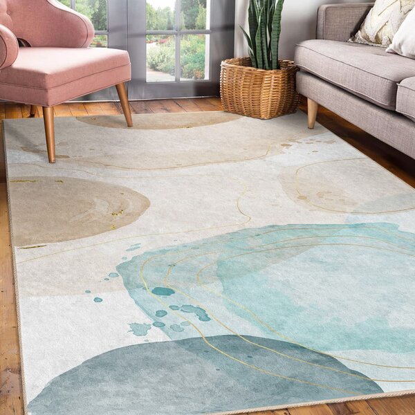 Covor crem/turcoaz lavabil 80x150 cm Puddle – Mila Home