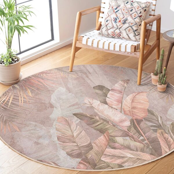 Covor roz deschis lavabil rotund ø 80 cm Dusty Leaves – Mila Home