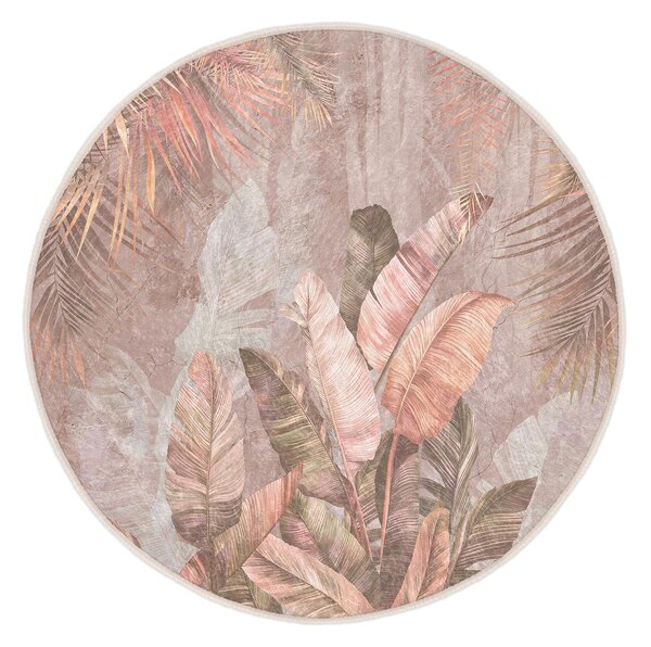 Covor roz deschis lavabil rotund ø 80 cm Dusty Leaves – Mila Home