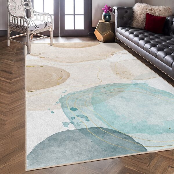 Covor crem/turcoaz lavabil 80x150 cm Puddle – Mila Home