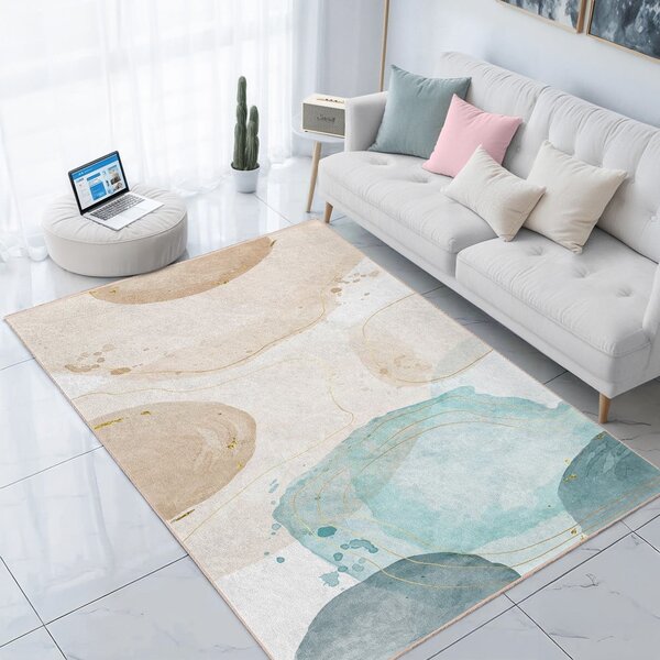 Covor crem/turcoaz lavabil 80x150 cm Puddle – Mila Home