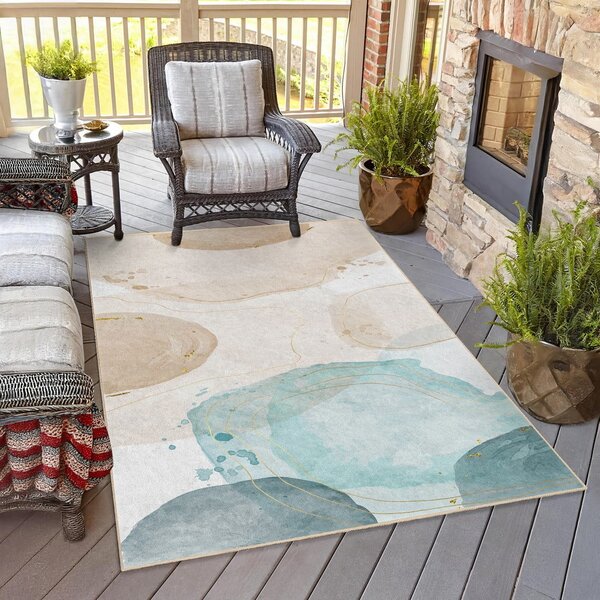 Covor crem/turcoaz lavabil 80x150 cm Puddle – Mila Home