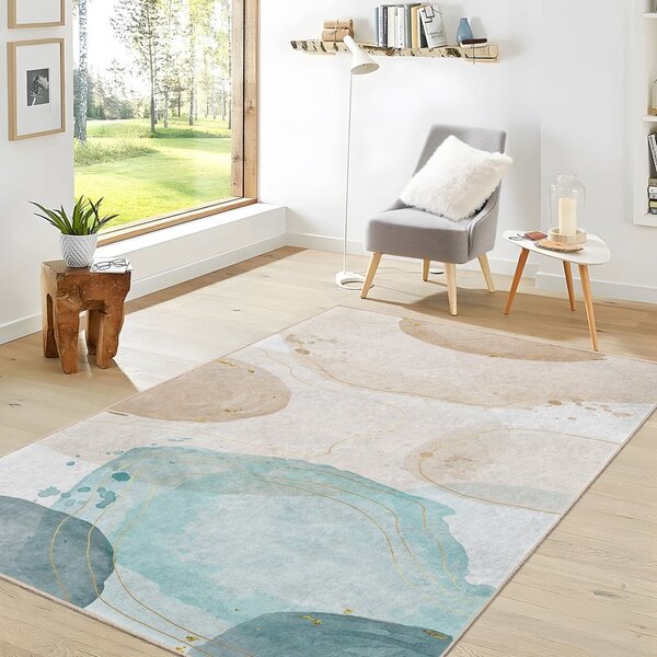 Covor crem/turcoaz lavabil 80x150 cm Puddle – Mila Home