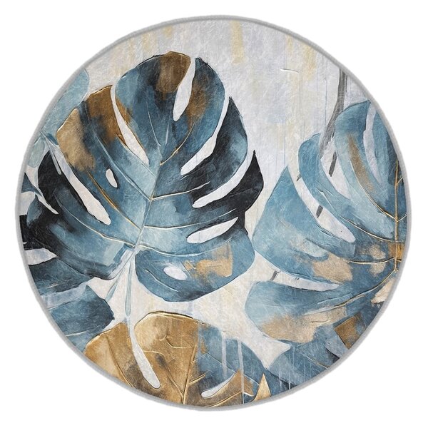 Covor albastru lavabil rotund ø 80 cm Golden Leaves – Mila Home