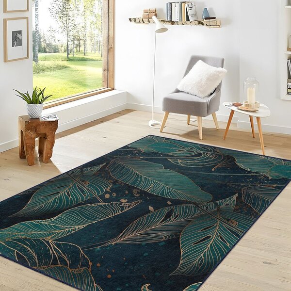 Covor culoare petrol lavabil 80x150 cm Midnight Jungle – Mila Home