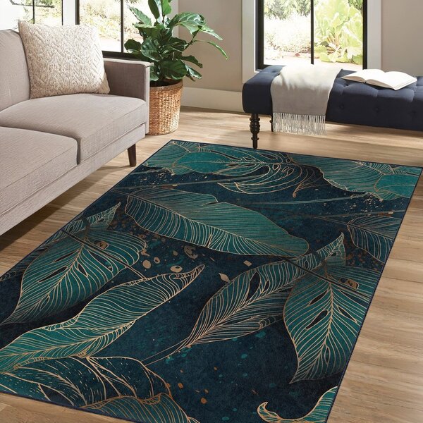 Covor culoare petrol lavabil 80x150 cm Midnight Jungle – Mila Home