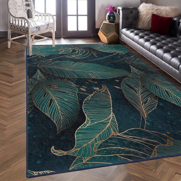 Covor culoare petrol lavabil 80x150 cm Midnight Jungle – Mila Home