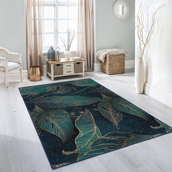 Covor culoare petrol lavabil 80x150 cm Midnight Jungle – Mila Home