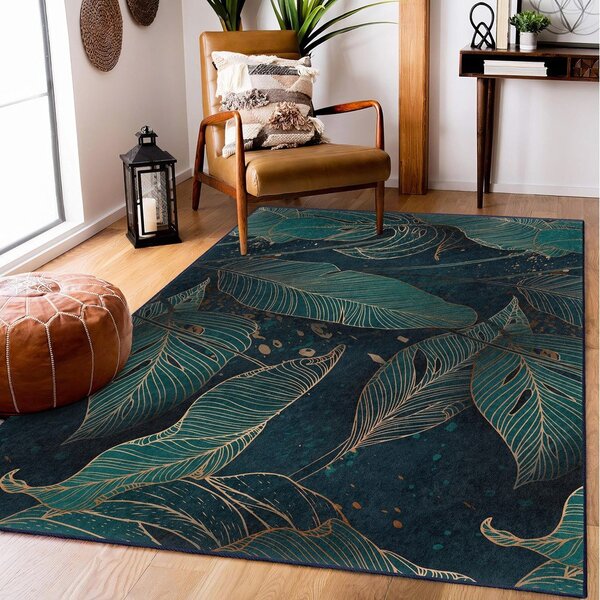 Covor culoare petrol lavabil 80x150 cm Midnight Jungle – Mila Home