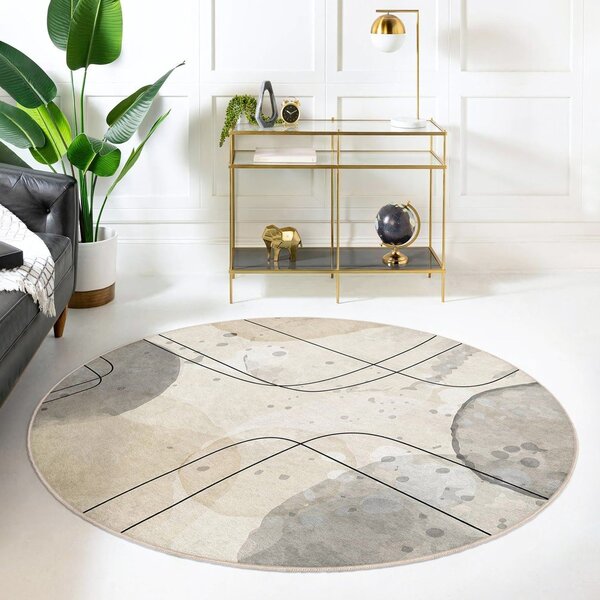 Covor bej lavabil rotund ø 100 cm Simple Lines – Mila Home