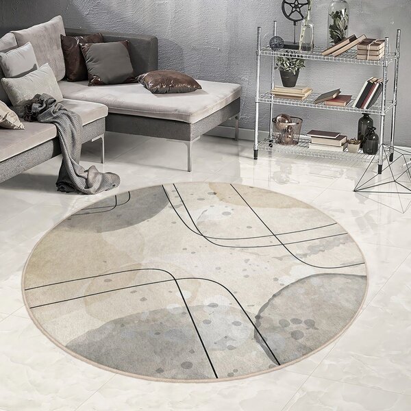 Covor bej lavabil rotund ø 100 cm Simple Lines – Mila Home