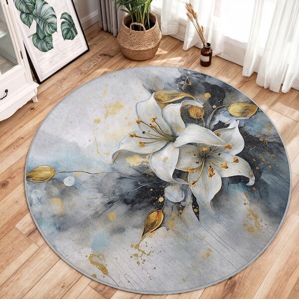 Covor albastru/gri lavabil rotund ø 80 cm Golden Lilly – Mila Home