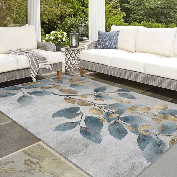 Covor albastru deschis/auriu lavabil 160x230 cm Golden Leaves – Mila Home