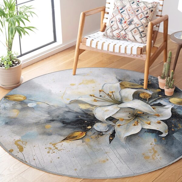 Covor albastru/gri lavabil rotund ø 80 cm Golden Lilly – Mila Home