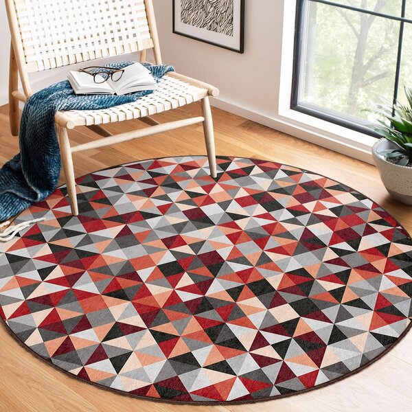 Covor roșu/gri lavabil rotund ø 80 cm Ignite – Mila Home