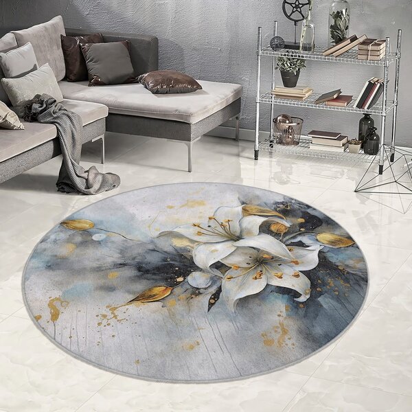 Covor albastru/gri lavabil rotund ø 80 cm Golden Lilly – Mila Home