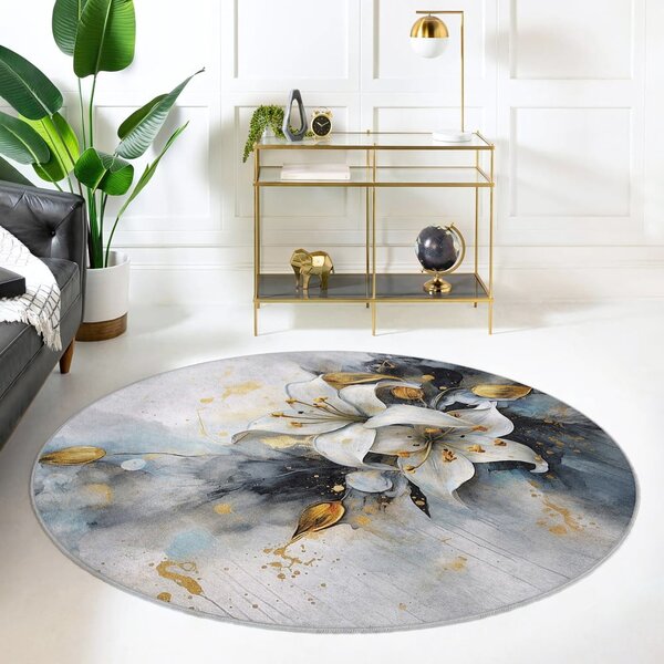 Covor albastru/gri lavabil rotund ø 80 cm Golden Lilly – Mila Home