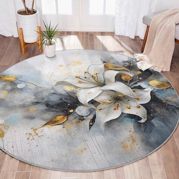 Covor albastru/gri lavabil rotund ø 80 cm Golden Lilly – Mila Home