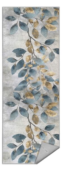 Covor tip traversă albastru deschis/auriu lavabil 80x200 cm Golden Leaves – Mila Home