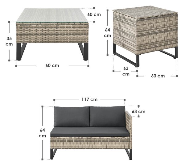 Juskys Set rattan Santorini - gri