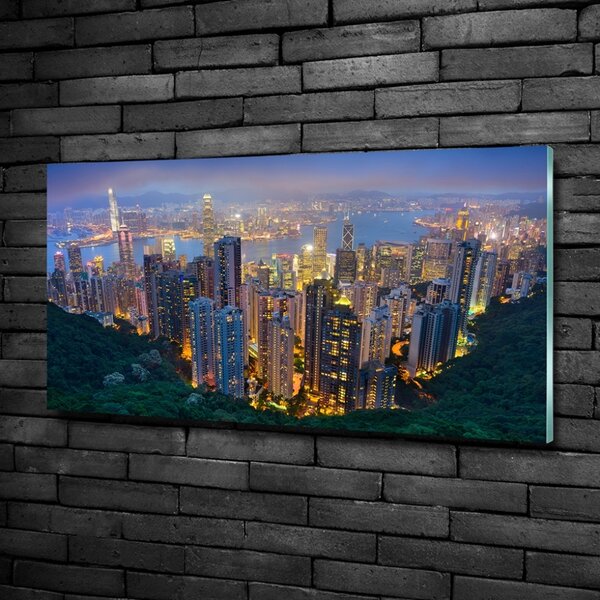 Tablou pe pe sticlă Hong Kong pe timp de noapte