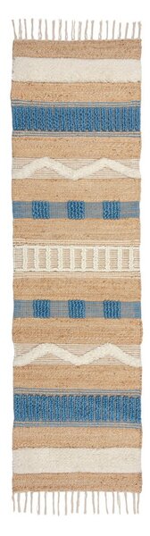 Covor tip traversă albastru/în culoare naturală țesut manual din amestec de iută 60x230 cm Medina Jute – Flair Rugs