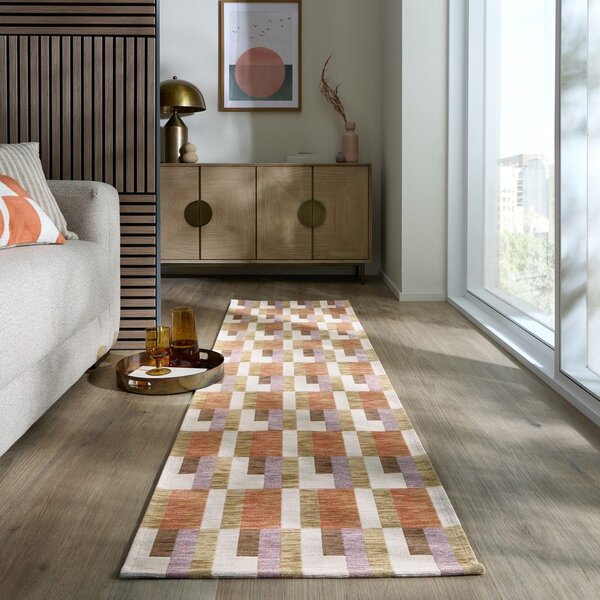 Covor tip traversă portocaliu/în culoare naturală 60x230 cm Riley Block Geo – Flair Rugs