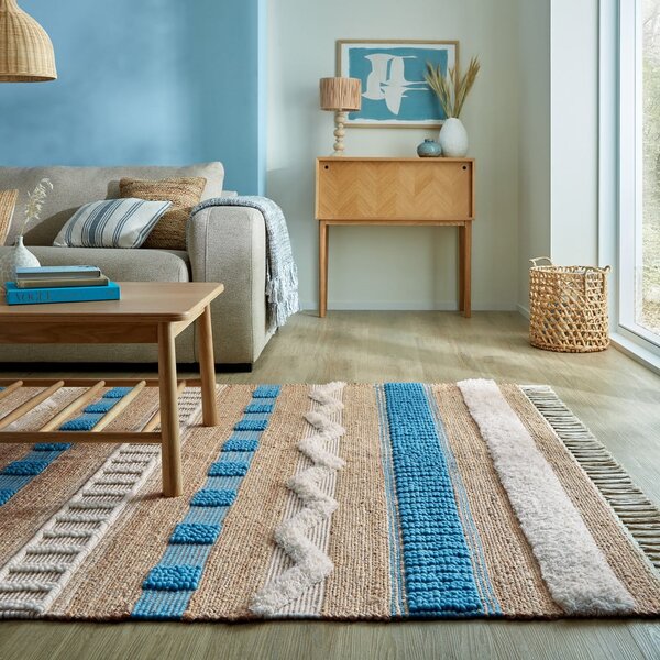 Covor albastru/în culoare naturală țesut manual din amestec de iută 120x170 cm Medina Jute – Flair Rugs