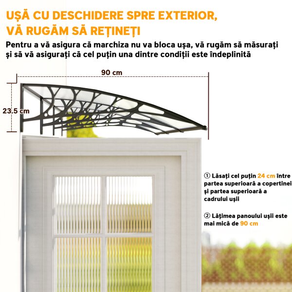 Outsunny Copertina pentru exterior, curbata cu suruburi si buloane incluse, copertina din policarbonat, PP si aluminiu, 295x90x23.5cm