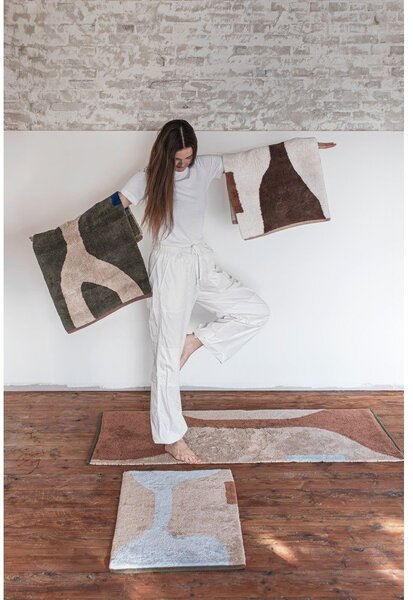 Covor alb/maro lavabil din bumbac 50x80 cm Figura – Mette Ditmer Denmark