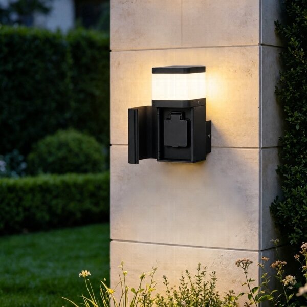BRILAGI - Lampă de perete pentru exterior cu priză SCHUKO PILLAR 1xG9/11W/230V IP44 neagră