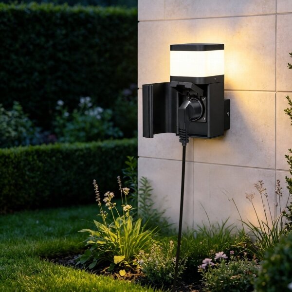 BRILAGI - Lampă de perete pentru exterior cu priză SCHUKO PILLAR 1xG9/11W/230V IP44 neagră