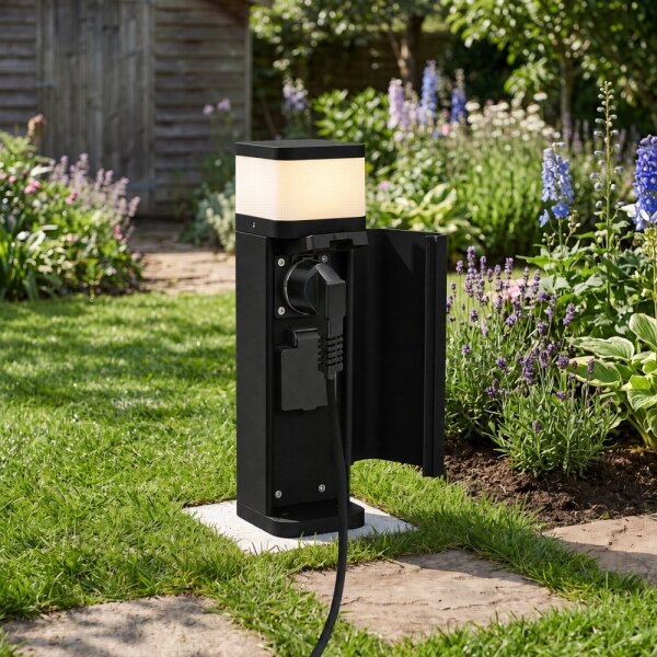 BRILAGI - Lampă de exterior cu 2 prize SCHUKO PILLAR 1xG9/11W/230V IP44 neagră