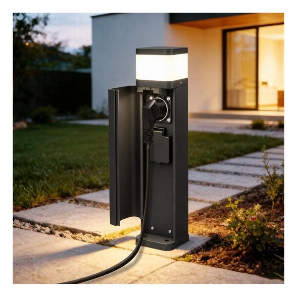 BRILAGI - Lampă de exterior cu 2 prize SCHUKO PILLAR 1xG9/11W/230V IP44 neagră