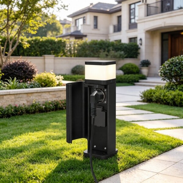 BRILAGI - Lampă de exterior cu 2 prize SCHUKO PILLAR 1xG9/11W/230V IP44 neagră