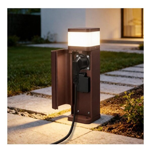 BRILAGI - Lampă de exterior cu 2 prize SCHUKO PILLAR 1xG9/11W/230V IP44 maro