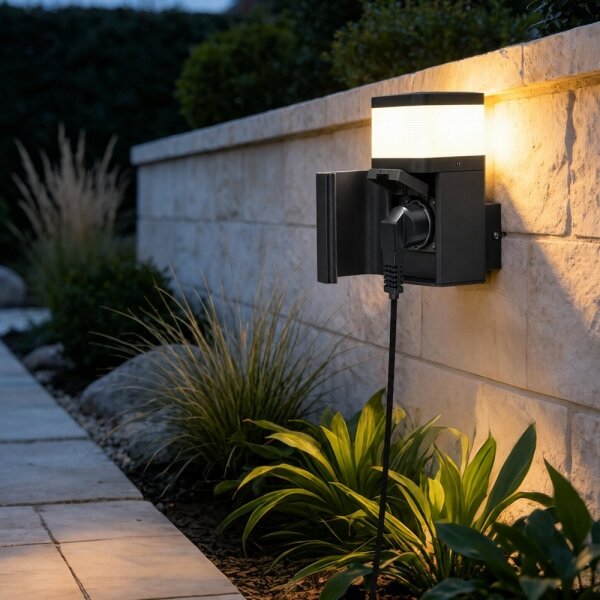 BRILAGI - Lampă de perete pentru exterior cu priză SCHUKO PILLAR 1xG9/11W/230V IP44 neagră
