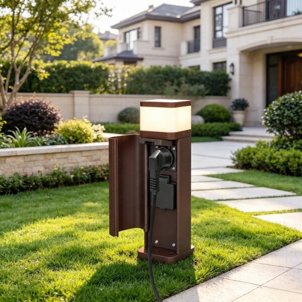 BRILAGI - Lampă de exterior cu 2 prize SCHUKO PILLAR 1xG9/11W/230V IP44 maro