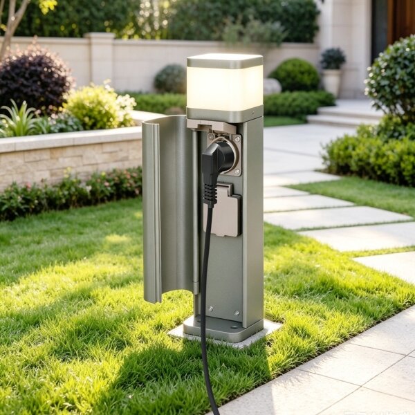 BRILAGI - Lampă de exterior cu 2 prize SCHUKO PILLAR 1xG9/11W/230V IP44 gri