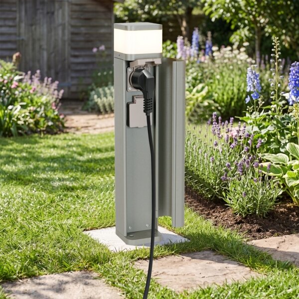BRILAGI - Lampă de exterior cu 2 prize SCHUKO PILLAR 1xG9/11W/230V IP44 gri