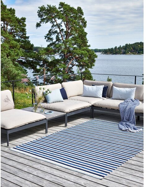 Covor pentru exterior și interior albastru/crem 70x120 cm Teo Denim – Pappelina